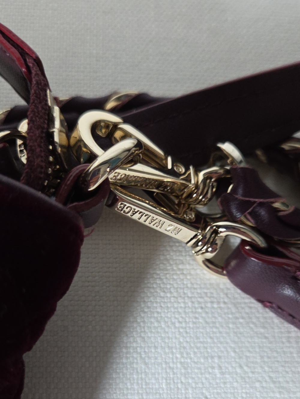 MZ Wallace Quilted Velvet Crossbody Bag in Burgundy with Gold Hardware - Picture 5 of 7